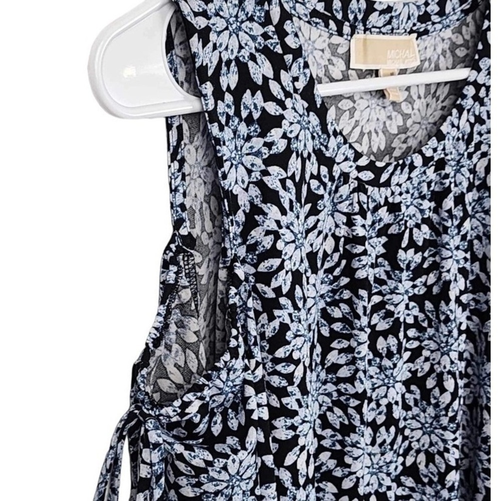 Michael Michael Kors Cold Shoulder Floral Starburst Print Top Blue Black Large - Picture 5 of 9